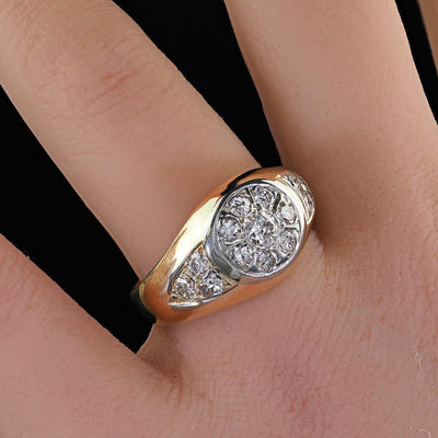 Antique Art Deco 18K Yellow Gold Old European Diamond Cluster Ring
