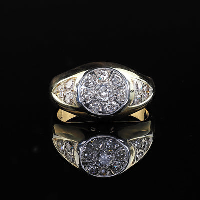 Antique Art Deco 18K Yellow Gold Old European Diamond Cluster Ring