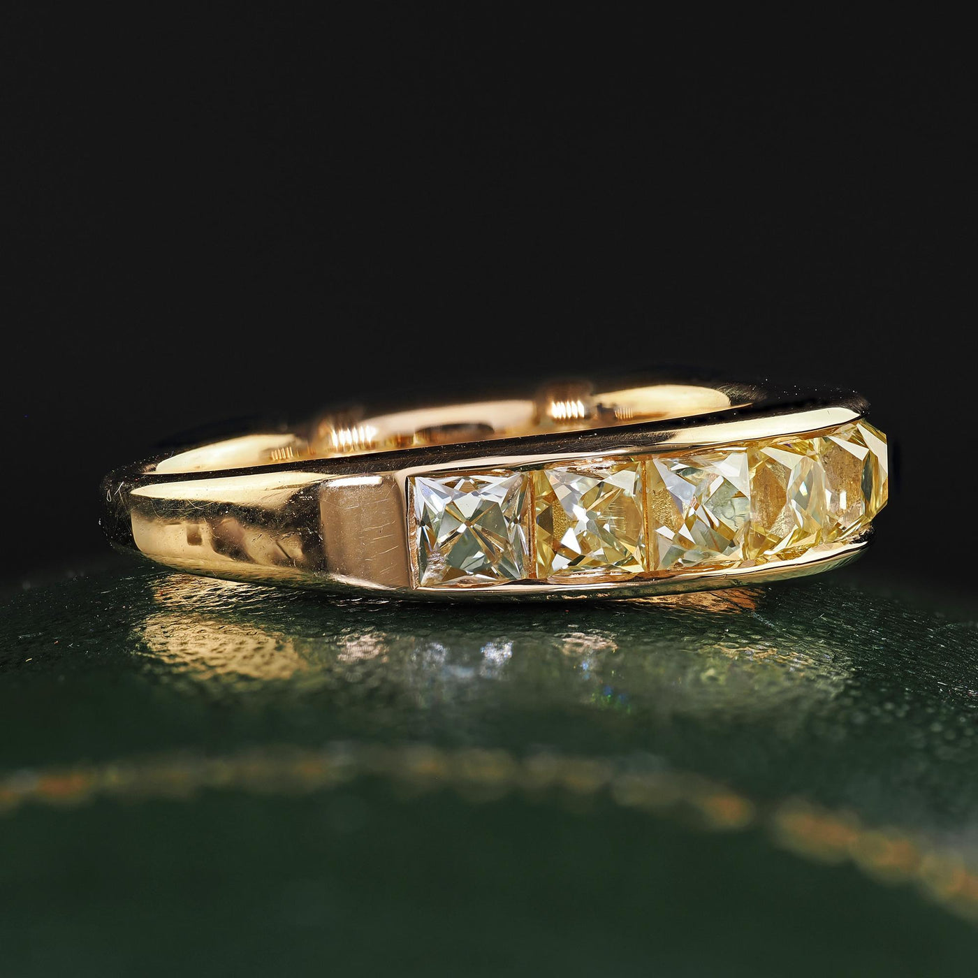 Contemporary 18K Yellow Gold Reclaimed Yellow French Cut Diamond Wedding Band