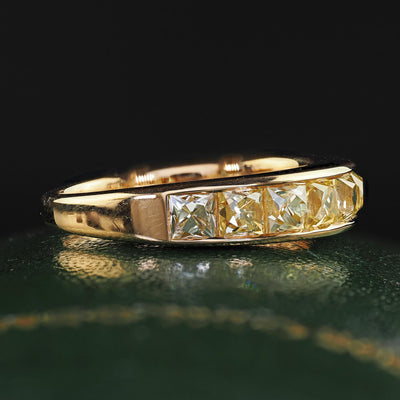 Contemporary 18K Yellow Gold Reclaimed Yellow French Cut Diamond Wedding Band