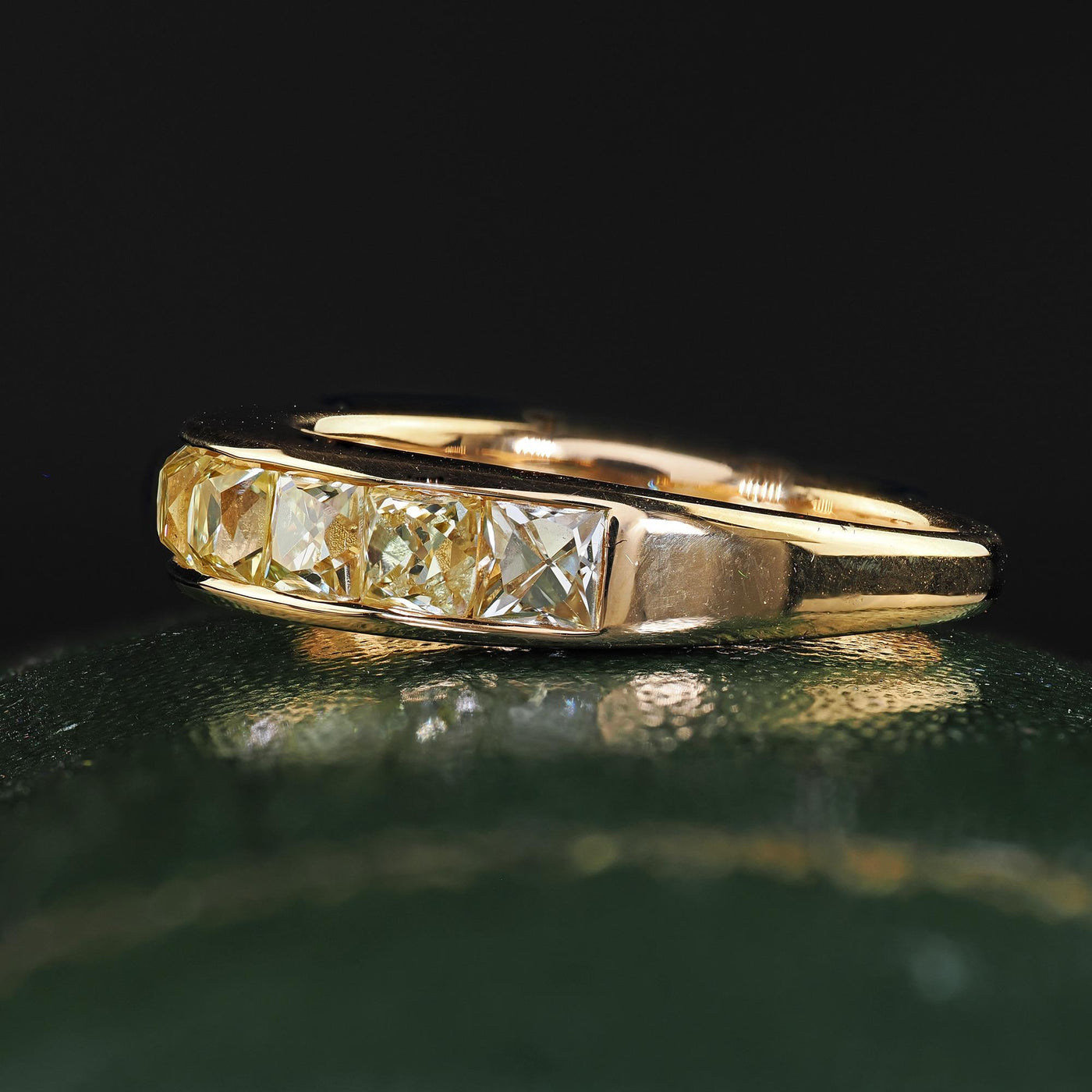 Contemporary 18K Yellow Gold Reclaimed Yellow French Cut Diamond Wedding Band
