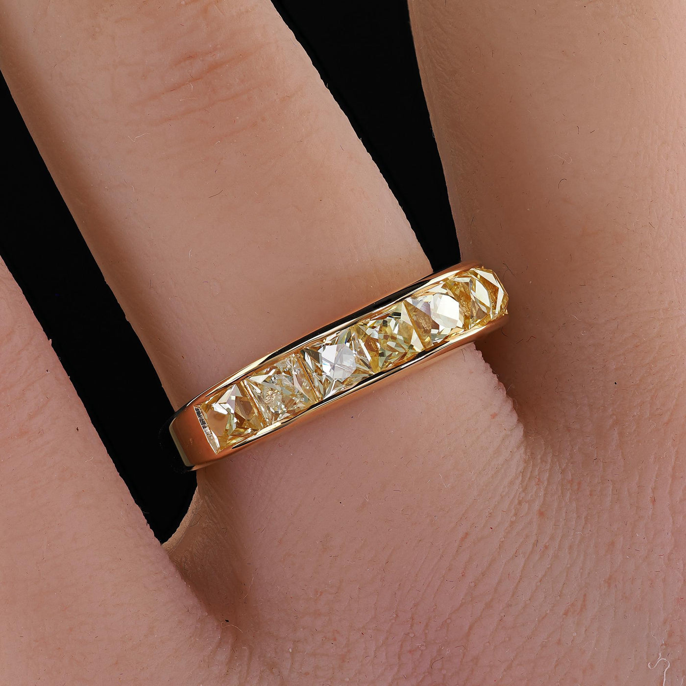 Contemporary 18K Yellow Gold Reclaimed Yellow French Cut Diamond Wedding Band