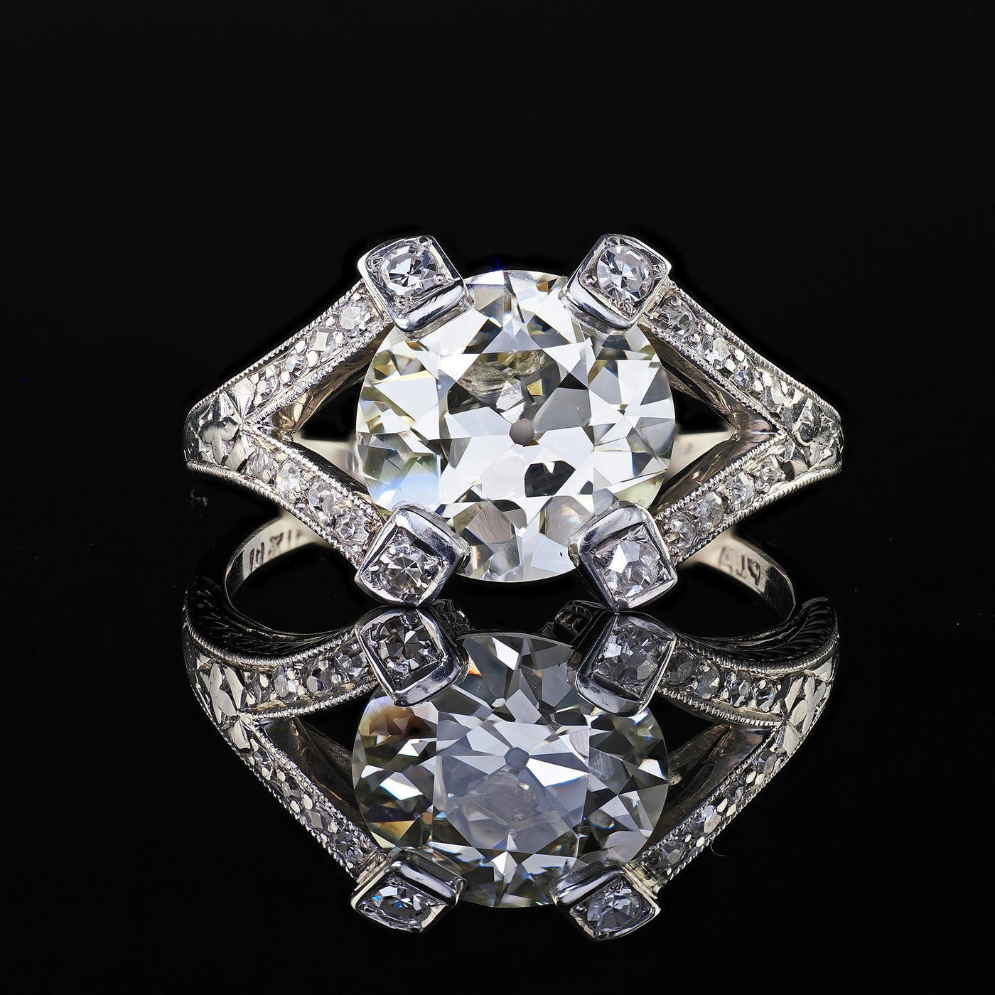 Antique Art Deco Platinum Old Euro Cut Diamond Filigree Engagement Ring - GIA