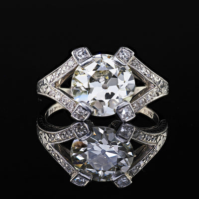 Antique Art Deco Platinum Old Euro Cut Diamond Filigree Engagement Ring - GIA