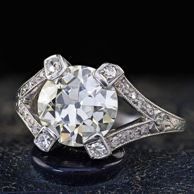 Antique Art Deco Platinum Old Euro Cut Diamond Filigree Engagement Ring - GIA