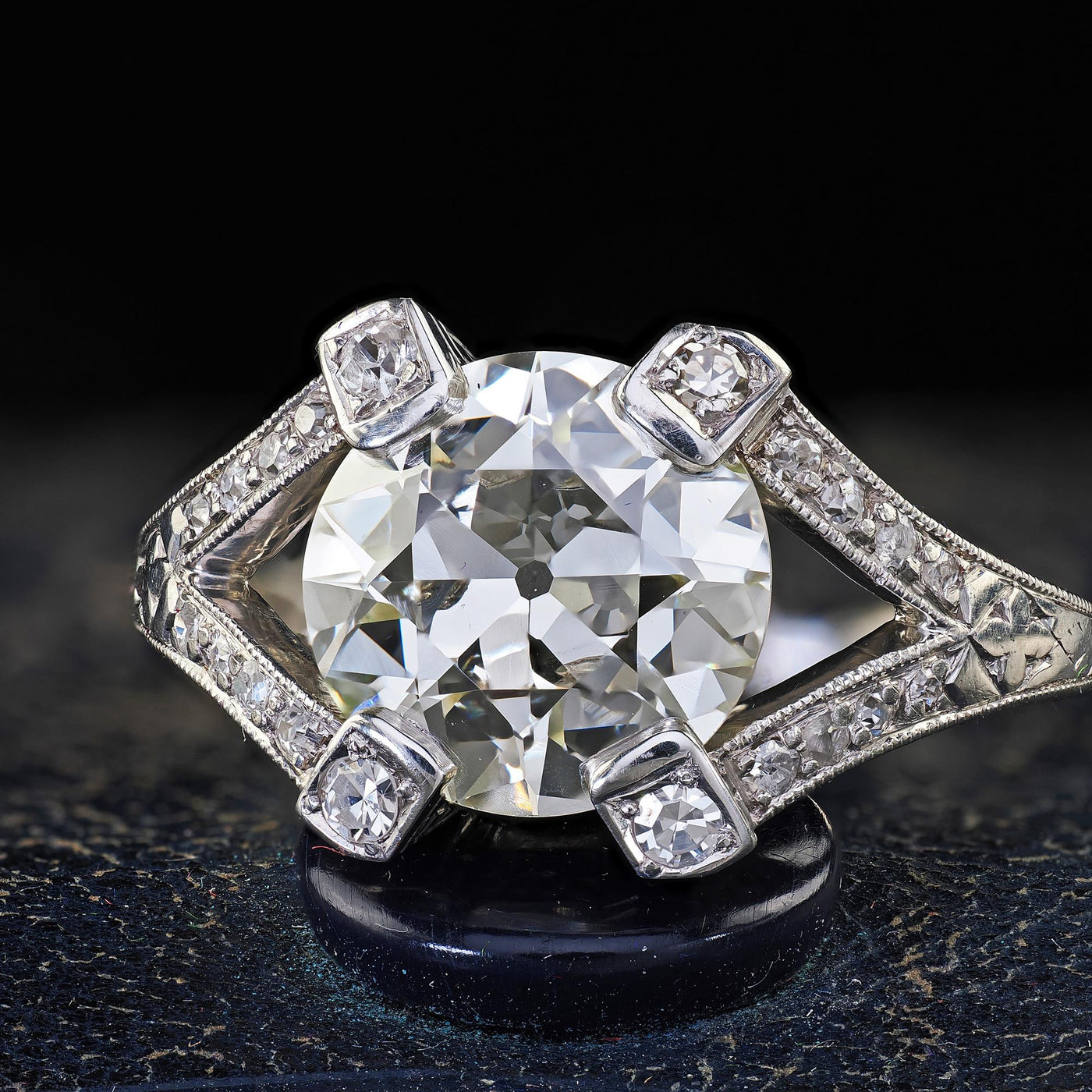 Antique Art Deco Platinum Old Euro Cut Diamond Filigree Engagement Ring - GIA