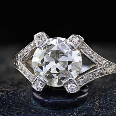 Antique Art Deco Platinum Old Euro Cut Diamond Filigree Engagement Ring - GIA
