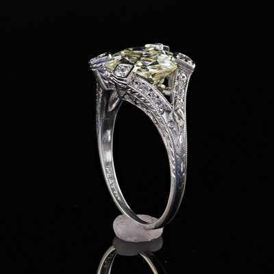 Antique Art Deco Platinum Old Euro Cut Diamond Filigree Engagement Ring - GIA