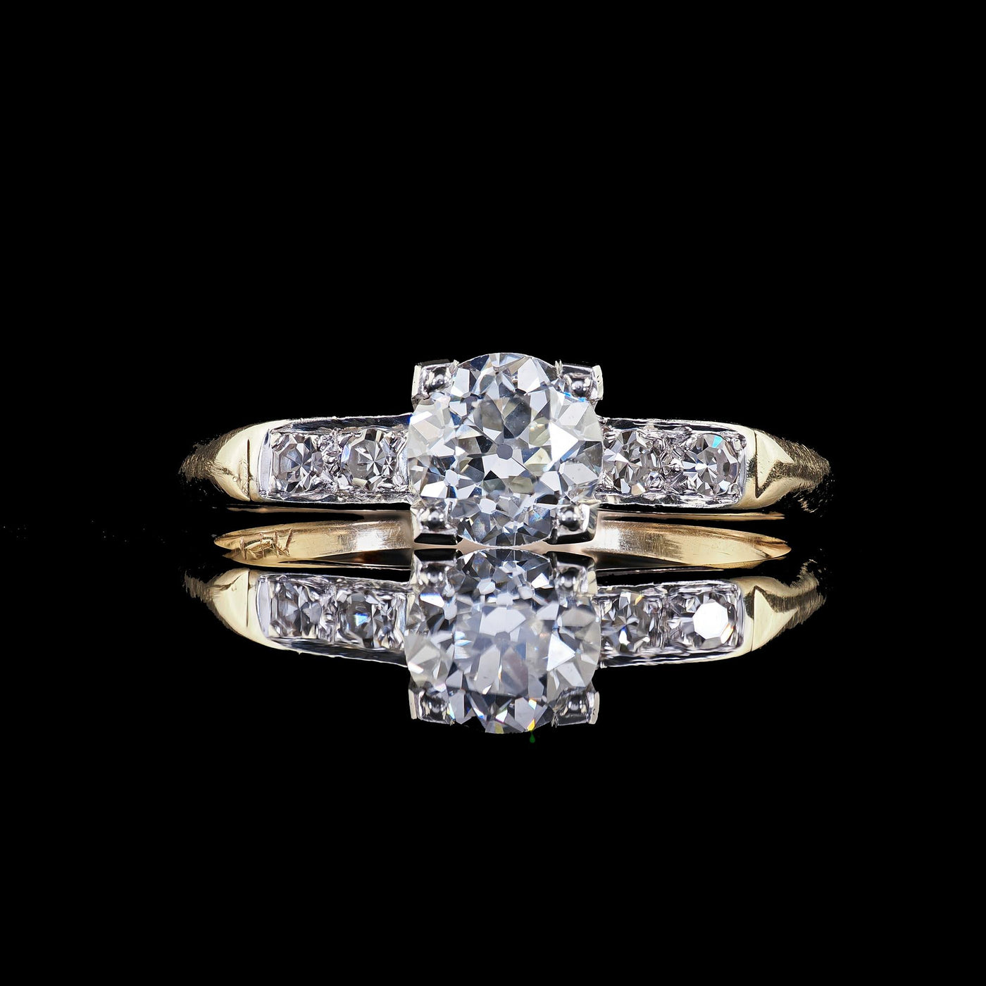 Antique Art Deco 14K Yellow Gold Old European Cut Diamond Engagement Ring