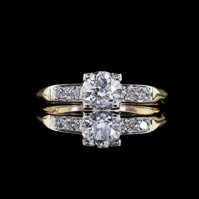 Antique Art Deco 14K Yellow Gold Old European Cut Diamond Engagement Ring