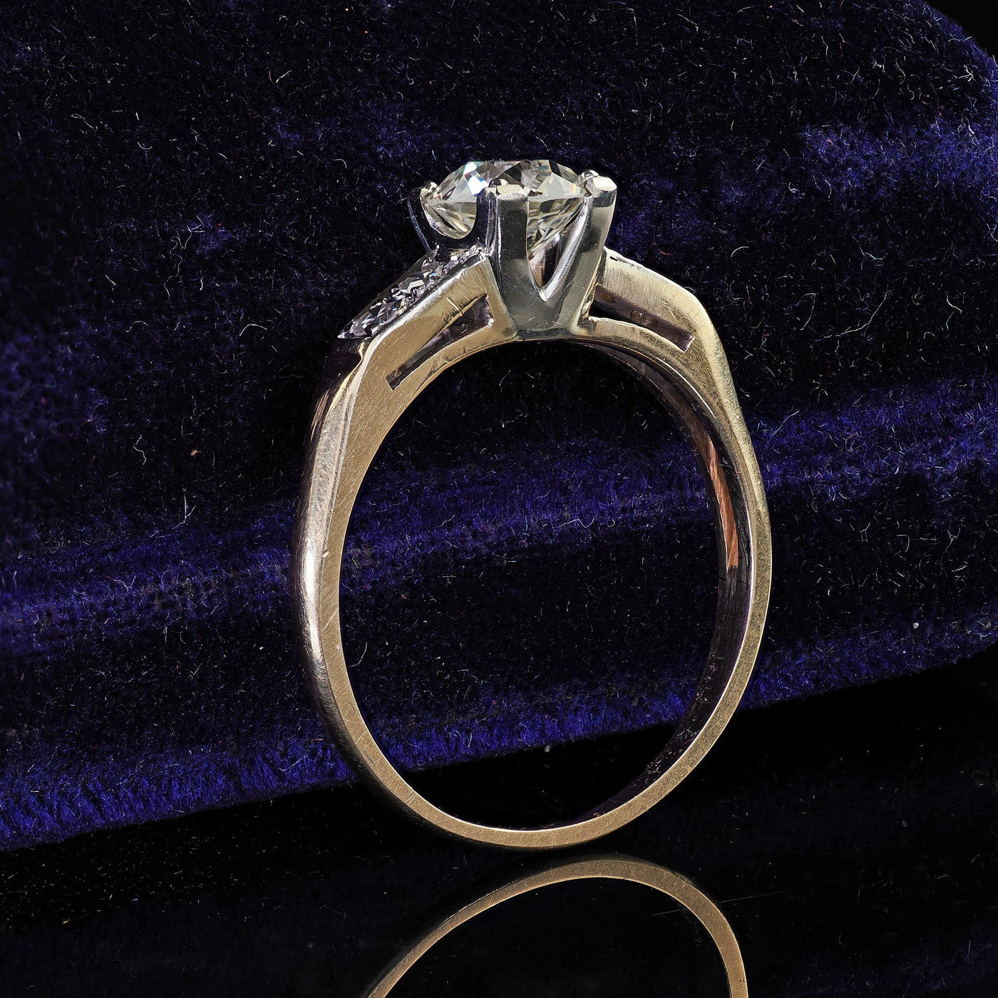 Antique Art Deco 14K Yellow Gold Old European Cut Diamond Engagement Ring
