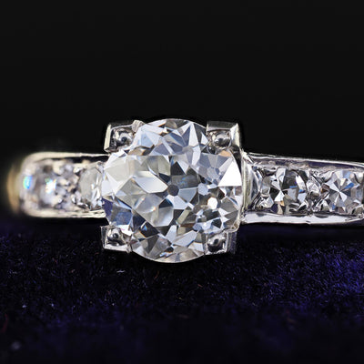 Antique Art Deco 14K Yellow Gold Old European Cut Diamond Engagement Ring