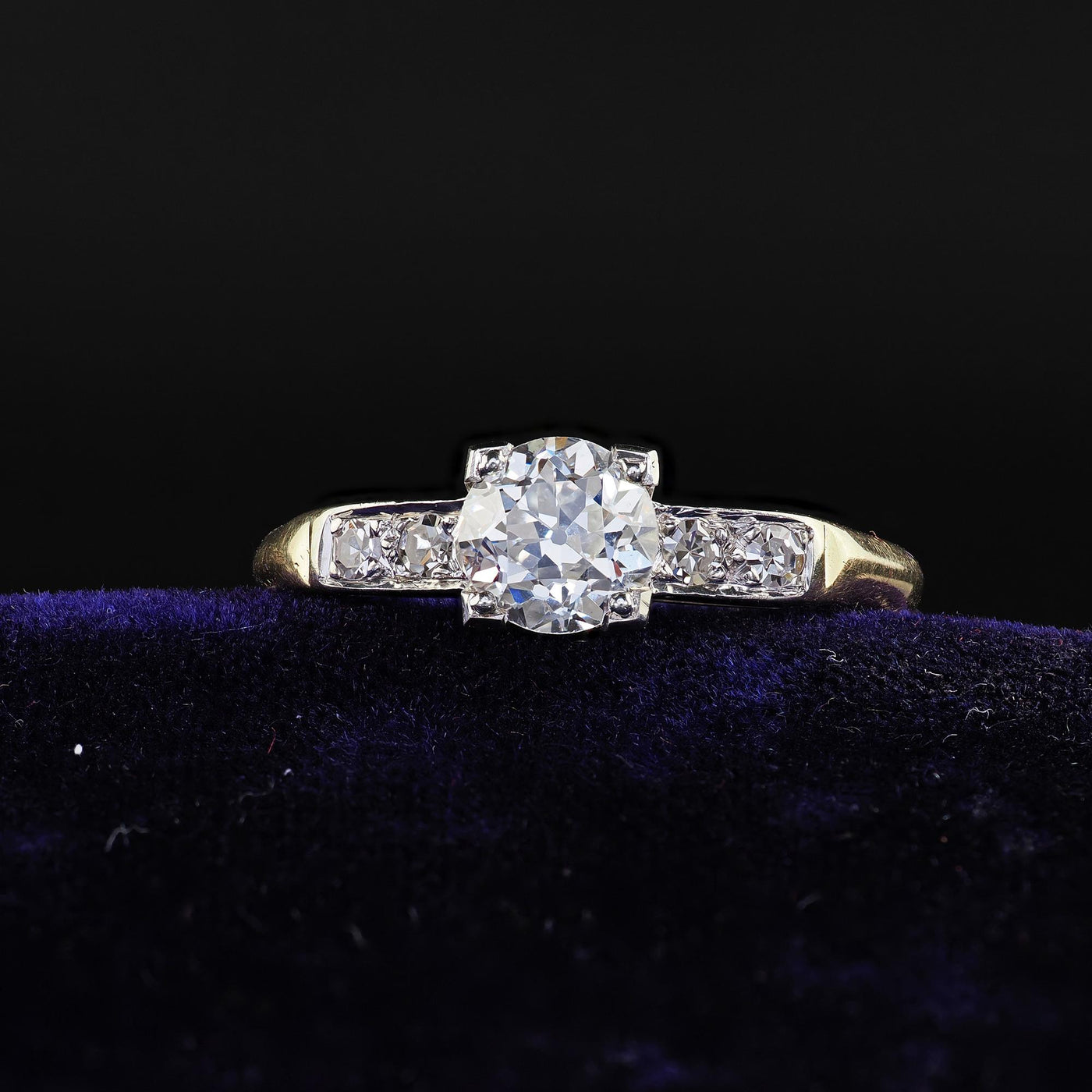 Antique Art Deco 14K Yellow Gold Old European Cut Diamond Engagement Ring