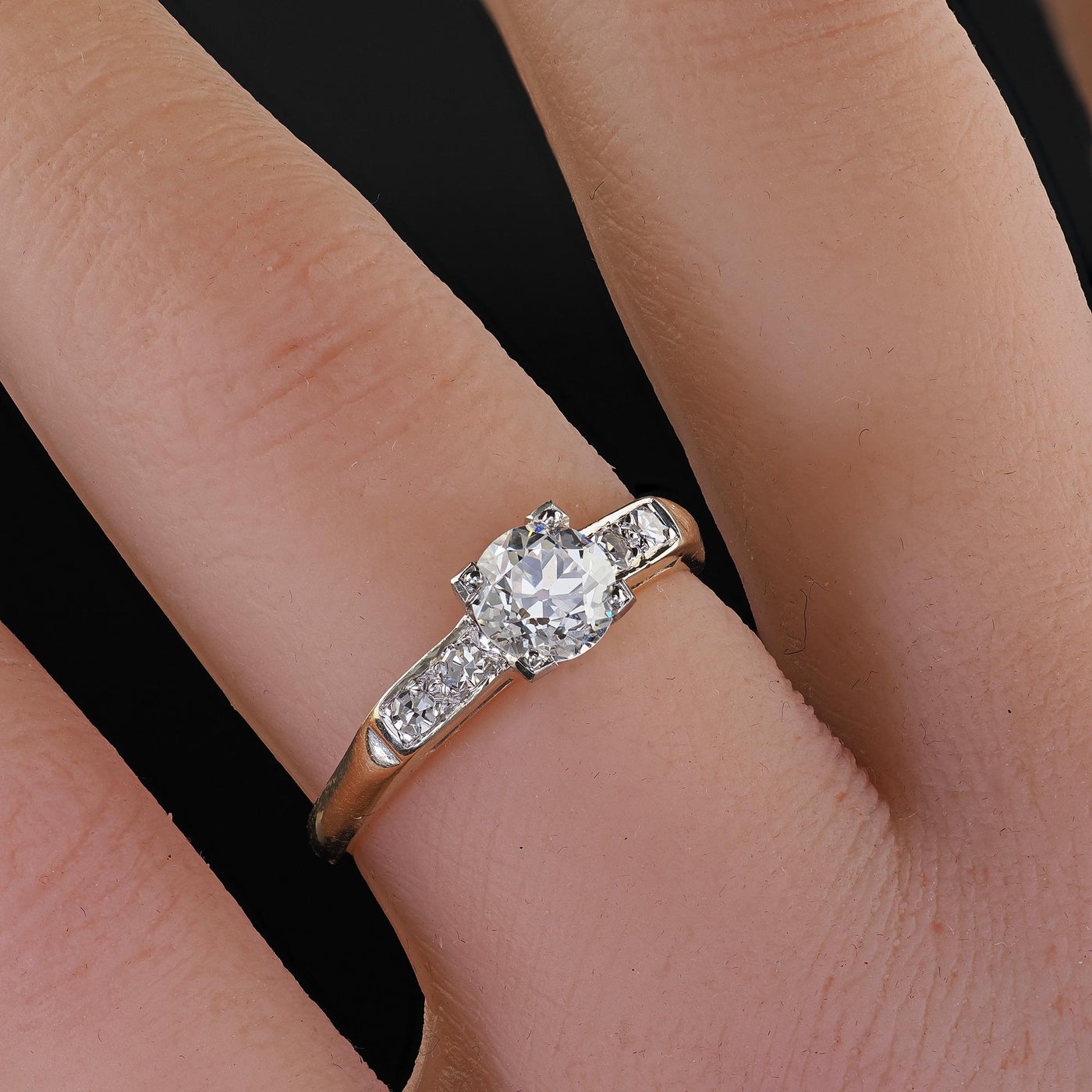 Antique Art Deco 14K Yellow Gold Old European Cut Diamond Engagement Ring