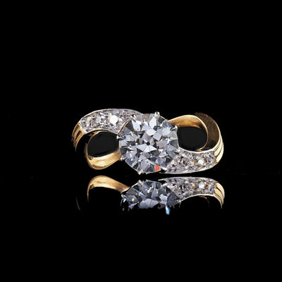 Antique Edwardian French 18K Yellow Gold Old Euro Diamond Engagement Ring - GIA