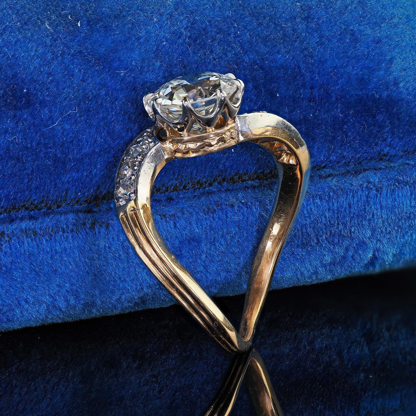 Antique Edwardian French 18K Yellow Gold Old Euro Diamond Engagement Ring - GIA