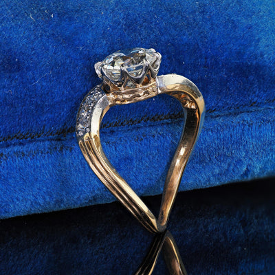 Antique Edwardian French 18K Yellow Gold Old Euro Diamond Engagement Ring - GIA