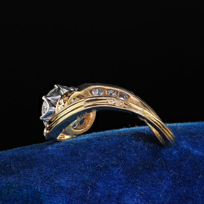 Antique Edwardian French 18K Yellow Gold Old Euro Diamond Engagement Ring - GIA