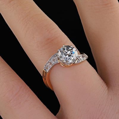 Antique Edwardian French 18K Yellow Gold Old Euro Diamond Engagement Ring - GIA