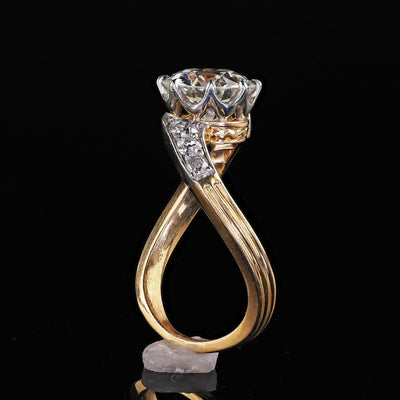 Antique Edwardian French 18K Yellow Gold Old Euro Diamond Engagement Ring - GIA