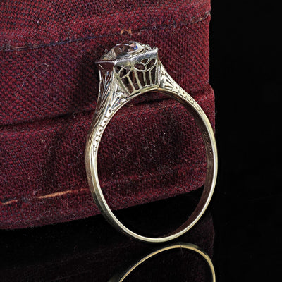 Antique Art Deco 14K Yellow Gold Old European Diamond Filigree Engagement Ring