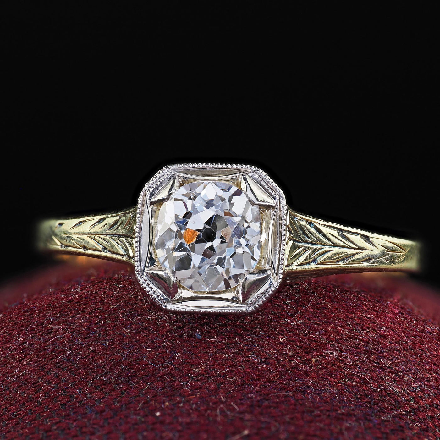 Antique Art Deco 14K Yellow Gold Old European Diamond Filigree Engagement Ring