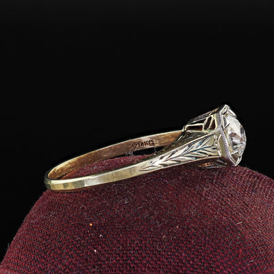 Antique Art Deco 14K Yellow Gold Old European Diamond Filigree Engagement Ring