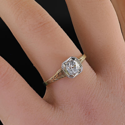 Antique Art Deco 14K Yellow Gold Old European Diamond Filigree Engagement Ring