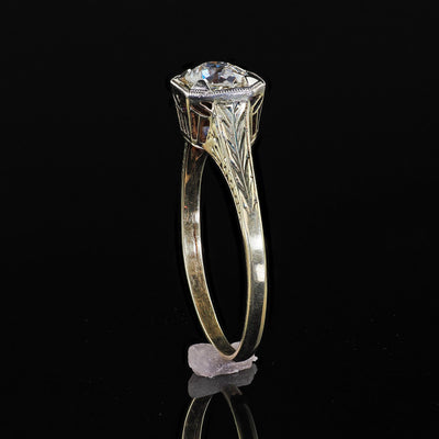 Antique Art Deco 14K Yellow Gold Old European Diamond Filigree Engagement Ring