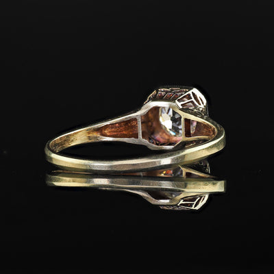 Antique Art Deco 14K Yellow Gold Old European Diamond Filigree Engagement Ring