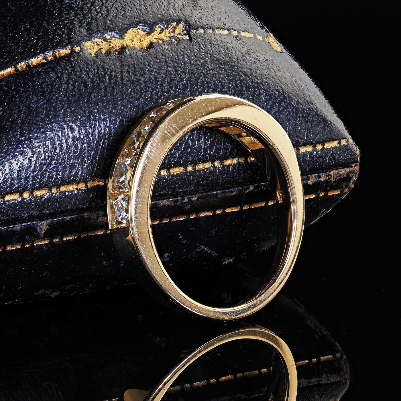 Contemporary 18K Yellow Gold Reclaimed French Cut Diamond Wedding Band