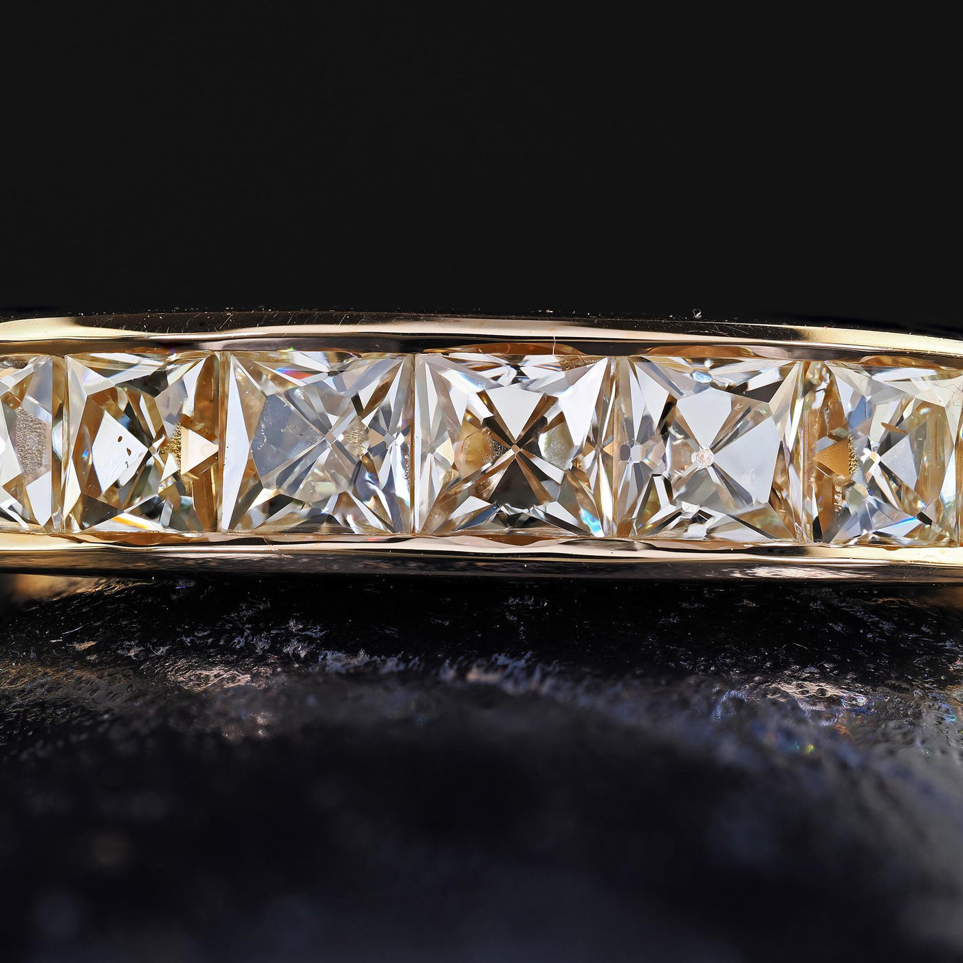 Contemporary 18K Yellow Gold Reclaimed French Cut Diamond Wedding Band