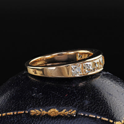 Contemporary 18K Yellow Gold Reclaimed French Cut Diamond Wedding Band