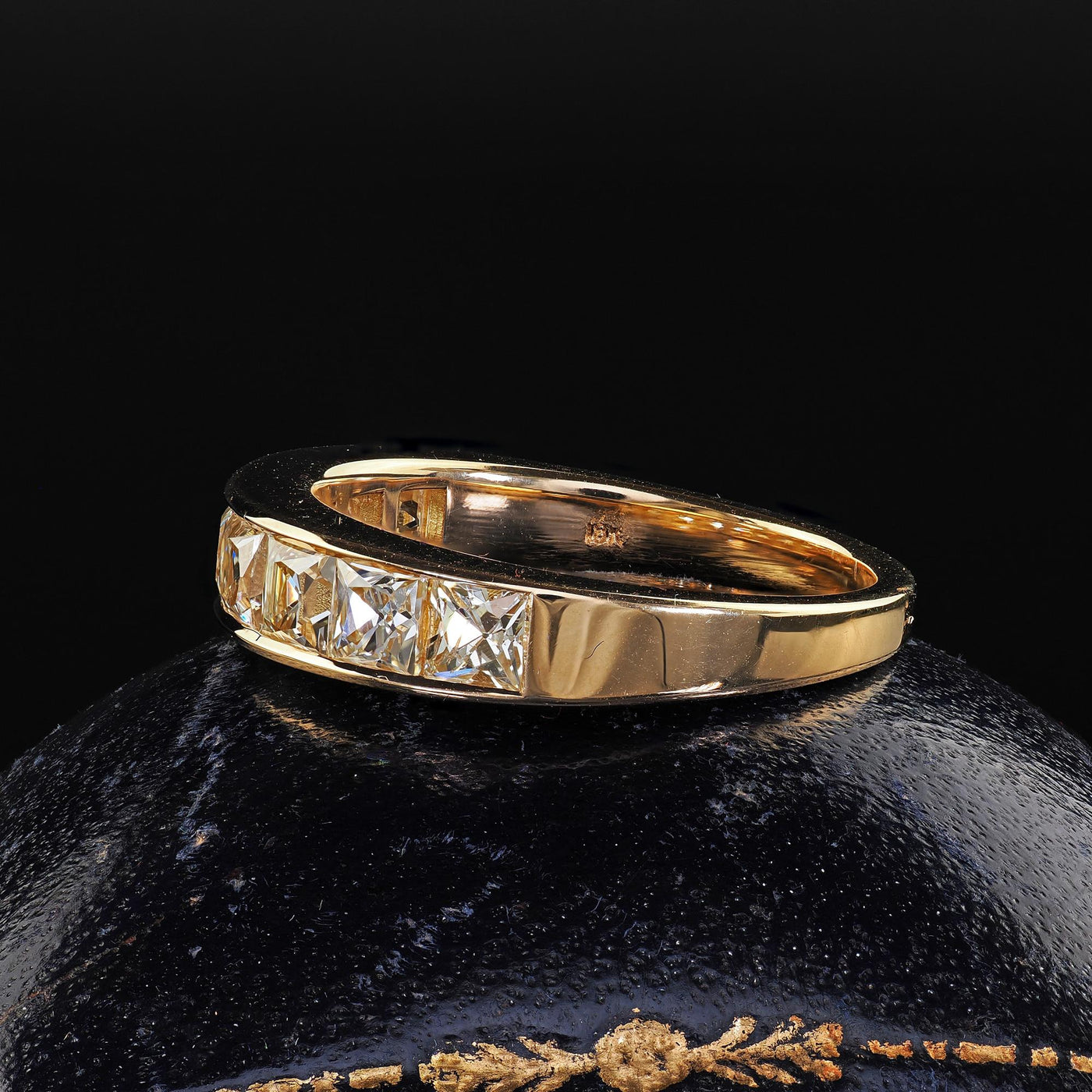 Contemporary 18K Yellow Gold Reclaimed French Cut Diamond Wedding Band