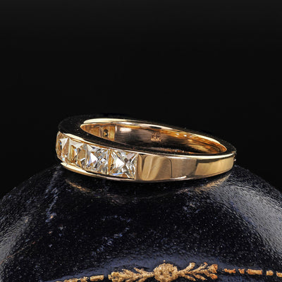 Contemporary 18K Yellow Gold Reclaimed French Cut Diamond Wedding Band