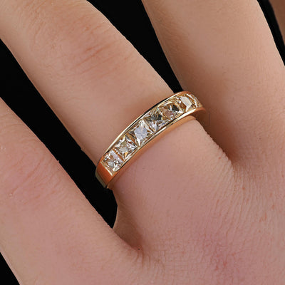 Contemporary 18K Yellow Gold Reclaimed French Cut Diamond Wedding Band