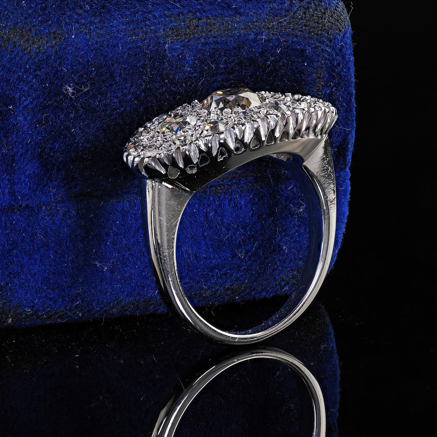 Antique Art Deco 14K White Gold Old European Diamond Cluster Saddle Ring