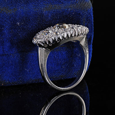 Antique Art Deco 14K White Gold Old European Diamond Cluster Saddle Ring
