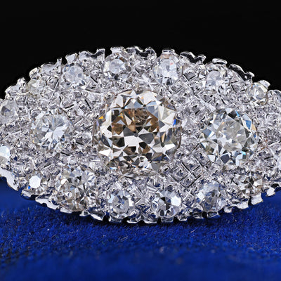 Antique Art Deco 14K White Gold Old European Diamond Cluster Saddle Ring