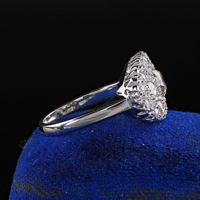 Antique Art Deco 14K White Gold Old European Diamond Cluster Saddle Ring