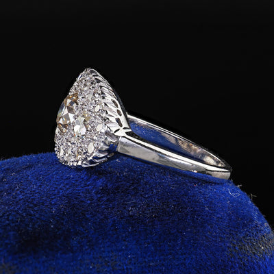 Antique Art Deco 14K White Gold Old European Diamond Cluster Saddle Ring