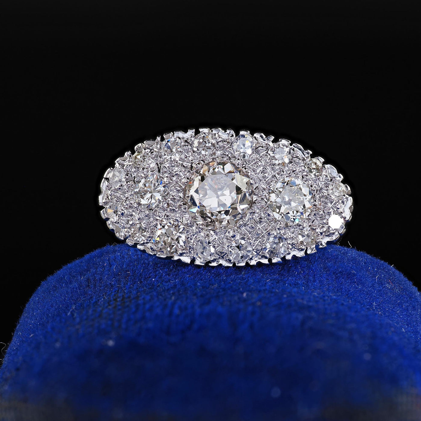 Antique Art Deco 14K White Gold Old European Diamond Cluster Saddle Ring