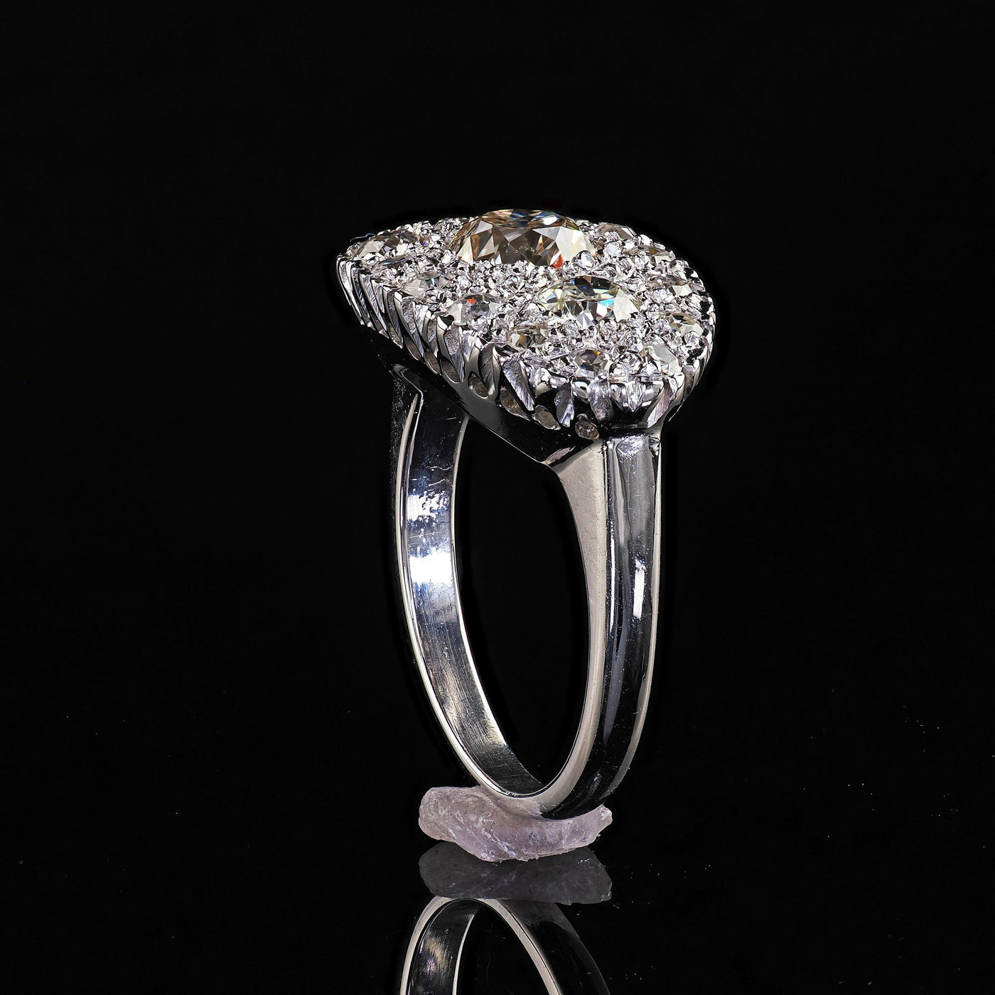 Antique Art Deco 14K White Gold Old European Diamond Cluster Saddle Ring