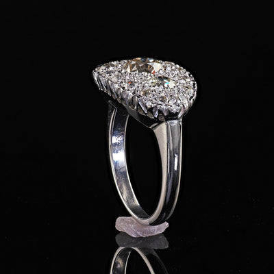 Antique Art Deco 14K White Gold Old European Diamond Cluster Saddle Ring