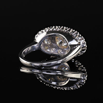 Antique Art Deco 14K White Gold Old European Diamond Cluster Saddle Ring