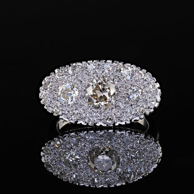 Antique Art Deco 14K White Gold Old European Diamond Cluster Saddle Ring