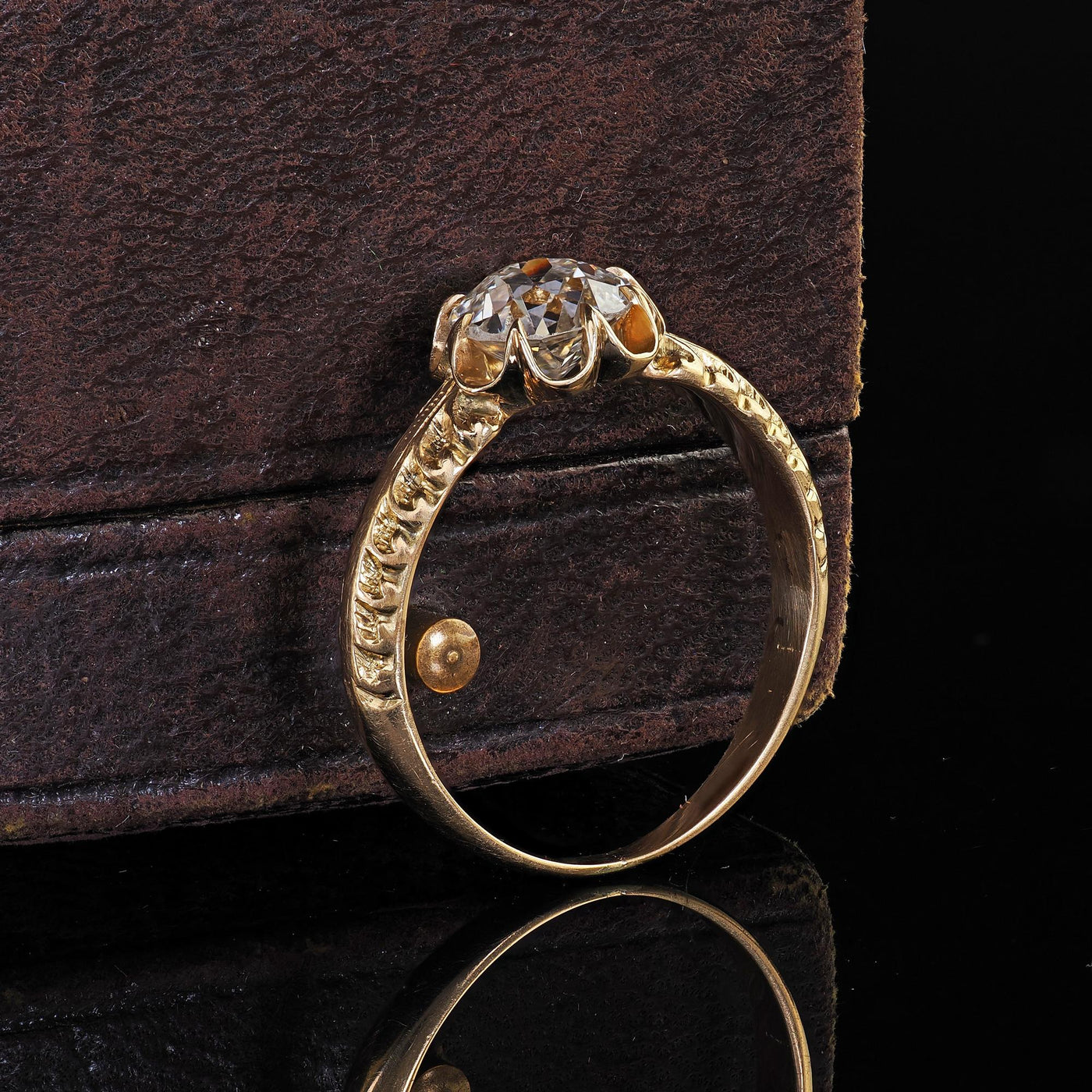 Antique Edwardian 18K Gold Old European Diamond Buttercup Engagement Ring - GIA