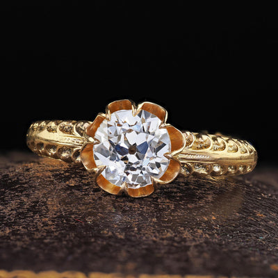 Antique Edwardian 18K Gold Old European Diamond Buttercup Engagement Ring - GIA