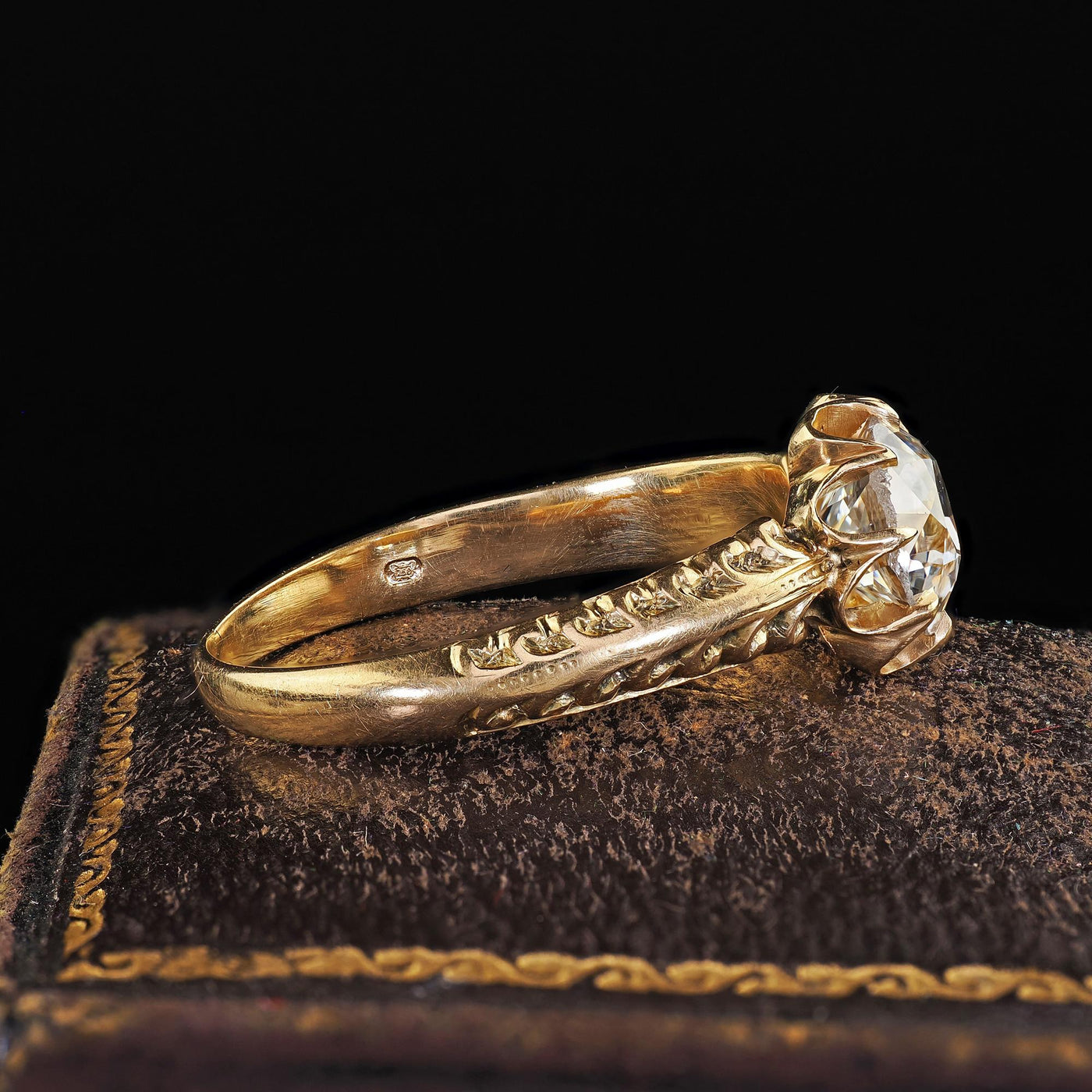 Antique Edwardian 18K Gold Old European Diamond Buttercup Engagement Ring - GIA