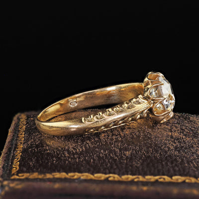 Antique Edwardian 18K Gold Old European Diamond Buttercup Engagement Ring - GIA